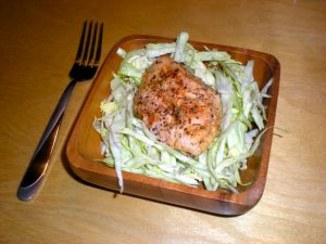 Healthy recipe grilled chicken on coleslaw